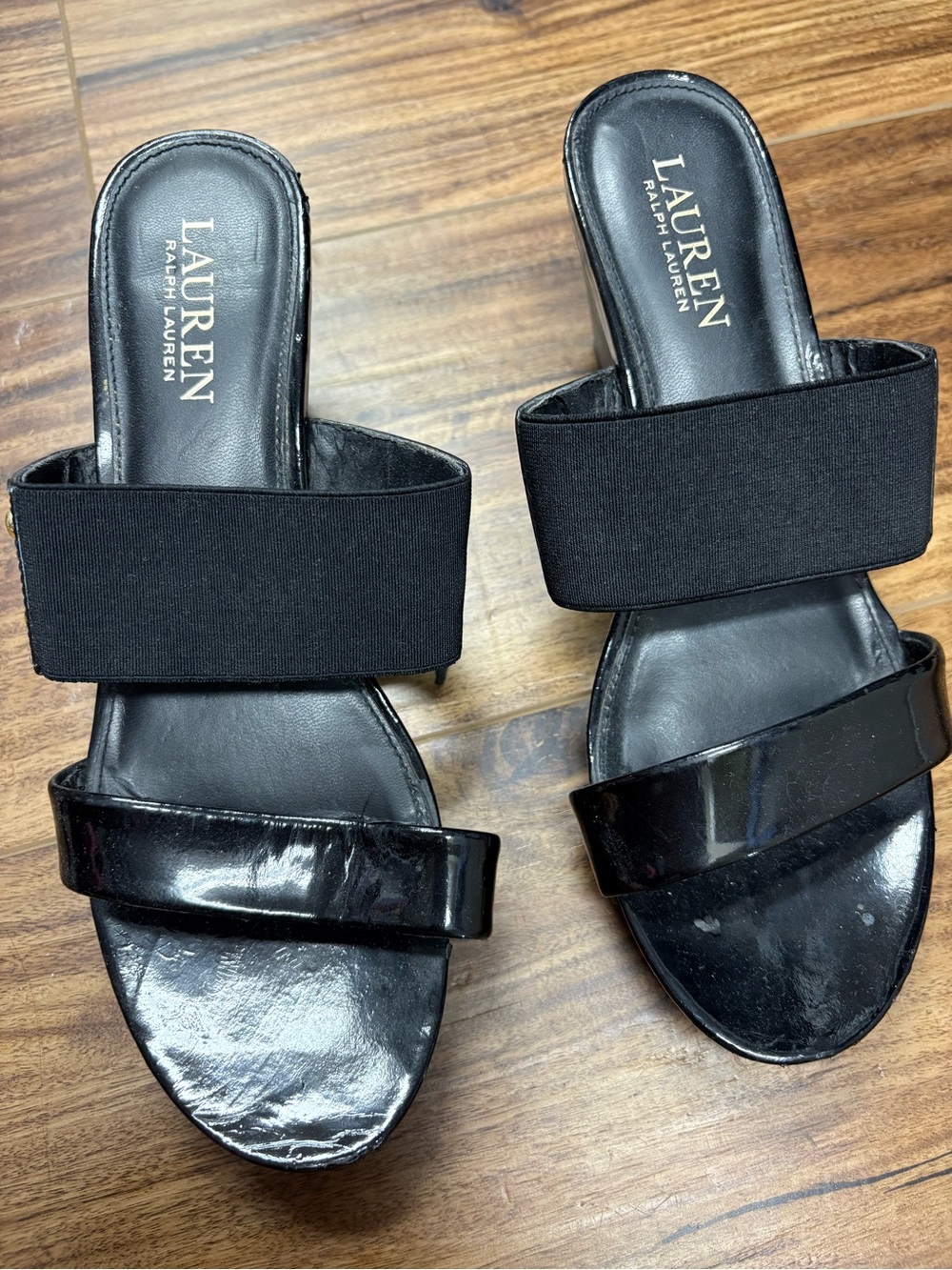 Lauren Ralph Lauren, specifically the Rhianna model black patent leather, 7.5